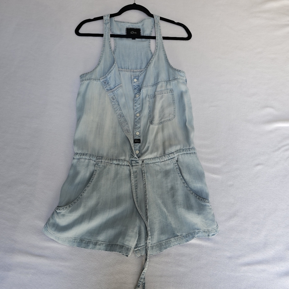 Rails Fiona Chambray Sleeveless Chest Pocket Shorts‎ Romper Blue Women's Size M